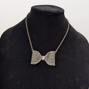 Bow Necklace Chain Bow Tie Bronze Rhinestone
